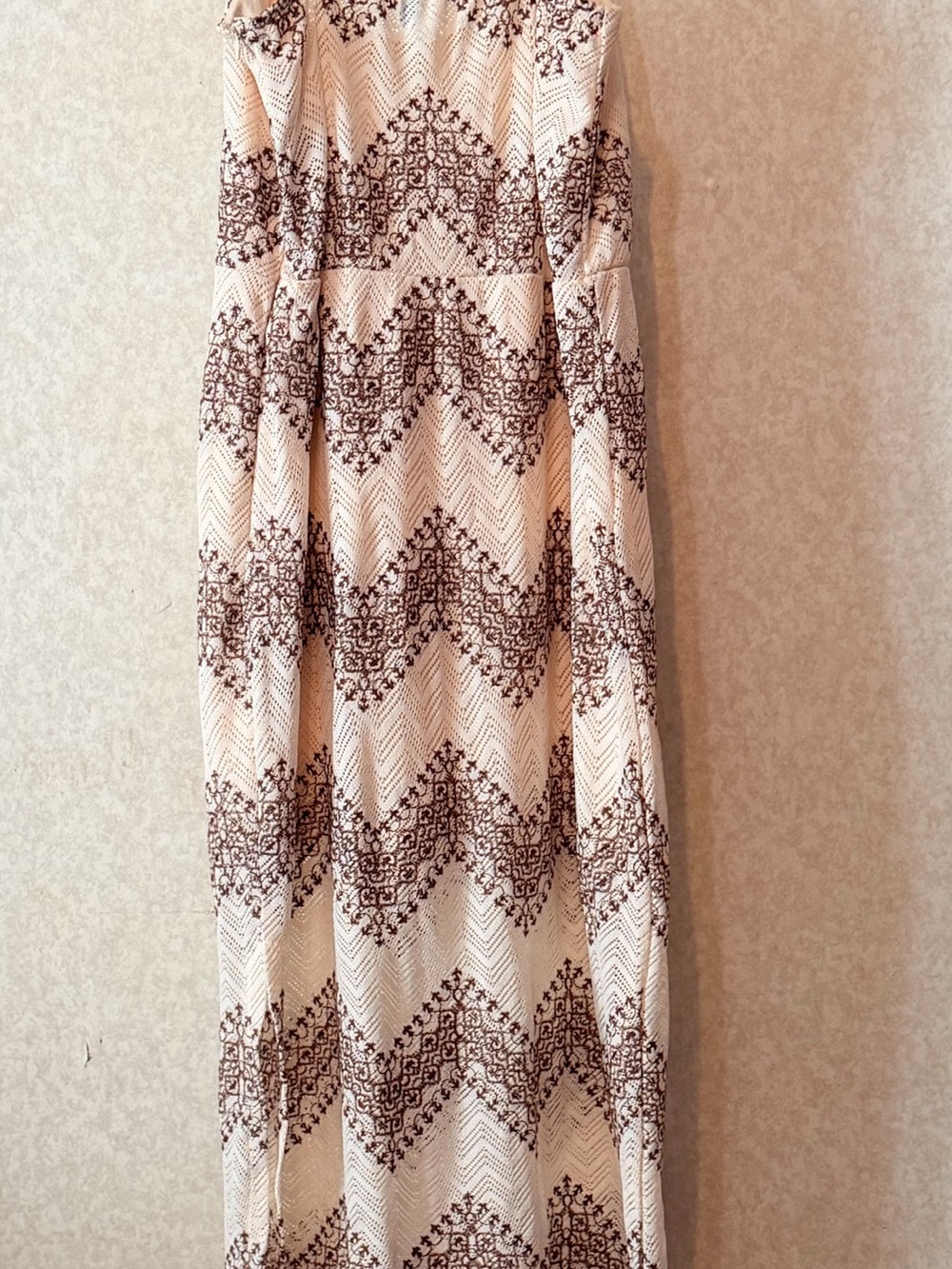 Venus Boho Crochet Embroidered Maxi Dress XL Cream Brown Beach Vacation - Picture 3 of 8